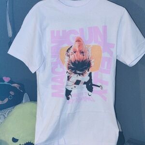 White and Pink Short Sleeve Tee with Graphic Design